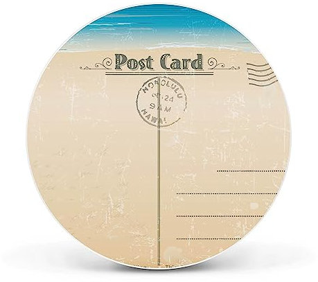 banjado® Magnettafel Ø 47cm Weiß/Magnetwand aus Metall/Magnetpinnwand als Memoboard Pinnwand Magnettafel Küche, Büro, Kinderzimmer inkl. 4 Magnete & Montageset - Motiv Postkarte