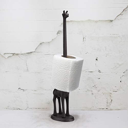 Homezone Large Giraffe Toilet Roll Holder Black Animal Design Free Standing Cast Iron Paper Roll Storage Rack Toilet Paper Holder Black Bathroom Accessories Novelty Kitchen Roll Holder Animal Shape