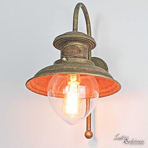 Licht-Erlebnisse Wandaußenleuchte Messing in Bronze Antik matt IP44 Haustür Eingang Terrasse B:30 cm E27 Maritime Wandlampe Outdoor