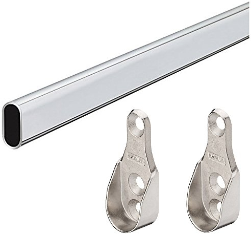 Gedotec Garderobenstange | OVAL | Schrankstange 2000 mm | 1 Stück Kleiderschrank-Stange mit 2 Stück Stangen-Befestigungen | Möbelrohr 30 x 15 mm | Schrank-Kleiderstange Chrom| Metall Schrankrohr