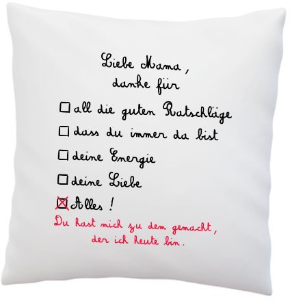 LIEBTASTISCH Kissen mit Spruch ''Liebe Mama, Danke für...'' - Deko-Kissen - Muttertag - Geschenkidee - weiß 40cm x 40cm - Kissen inkl. Füllung - Muttertagsgeschenk - Mutter - Mama - Mom