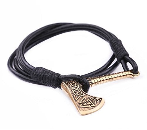 LIKGREAT Viking Slavic Perun's Axe Valknut Wrap Anchor Leather Rope Braided Bracelets (Style 2), Leather