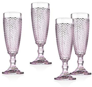 Twill Champagne Flutes Beverage Glass Cup by Godinger – Rose Pink – Set of 4