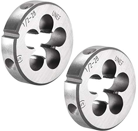 sourcing map 1/2-28 UNEF Filière Filetage Droite Main Rond Machine Alliage Acier 2Pcs