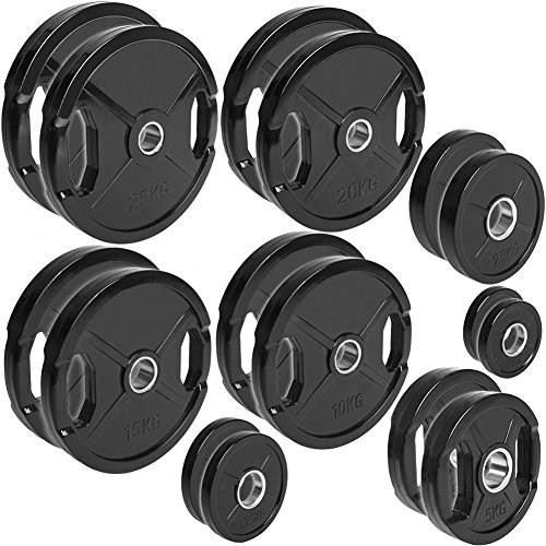 C.P. Sports Olympiascheiben gummiert 1 Paar Hantelscheiben Ø 50/51mm, 0,5kg - 30 kg Hantelscheibe, Bumper Plates, Gewichte für Langhantel mit Grifflöchern (0,5 kg)