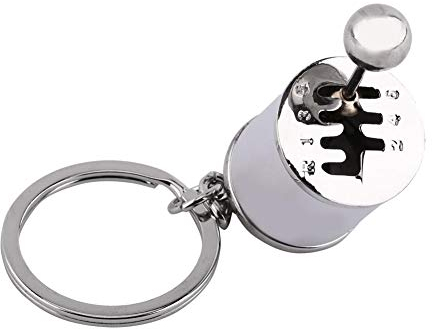 Hztyyier Kreativ Keychain, Shifter Keychain Sechsgang Schaltknauf Getriebeschlüsselring Metallschlüsselanhänger (Silber)