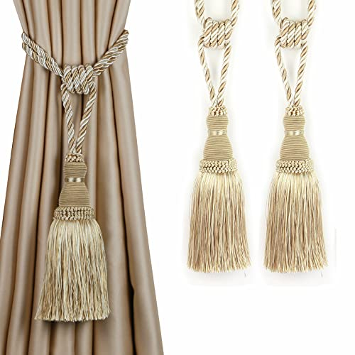 BEL Avenir Corbatas de Cortina Elegantes Lazos de Cuerda Lujosas Retenciones de Cortina con Borlas para La Decoración de La Oficina en Casa(Beige,2)