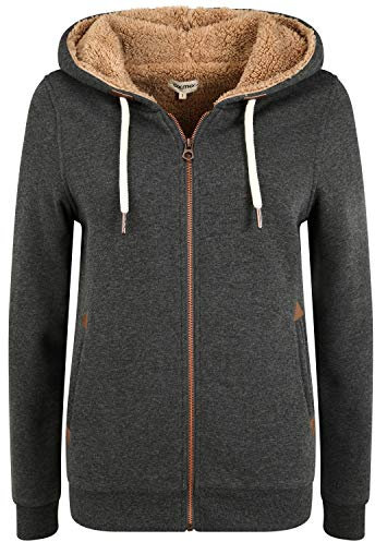 OXMO OXVicky Pile Sweat Zip-Hoodie Damen Sweatjacke Cardigan Sweatshirtjacke mit Teddy-Futter Reißverschluss Eingrifftaschen Regular fit, Größe:S, Farbe:DAR Grey M (798288)
