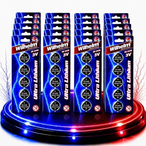 Wilhelm CR2430 Lithium Knopfzellen 3V 270 mAh, ø24 x 3 mm – 100 Stück
