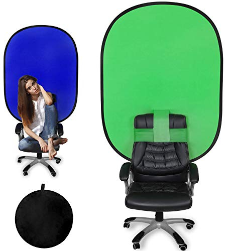 Greenscreen Stuhl Rollup Chromakey Hintergrund Faltbar 1.2x1.8M Doppelseitiger Grüner Blau Bildschirm 2 in 1 Hintergrund für Videokonferenz und Streaming