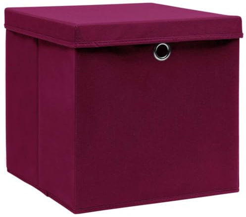 vidaXL 4x Aufbewahrungsbox mit Deckeln Zusammenklappbar Spielkiste Regalkorb Faltkiste Korb Kinderbox Box Kiste Faltbox 28x28x28cm Dunkelrot