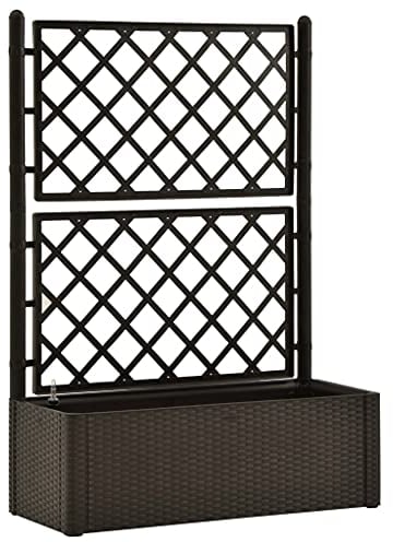 vidaXL Garten Hochbeet mit Spalier Selbstbewässerungssystem Rattan-Design Gartenspalier Blumenkübel Pflanzkasten Rankgitter Rankhilfe Mokka