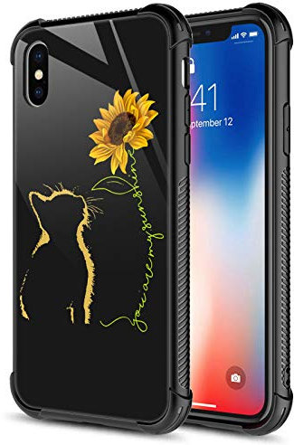 iPhone Xs MAX Case,Yellow Cat Sunflower iPhone Xs MAX Cases for Girls Boys,Fashion Graphic Design Shockproof Anti-Scratch Drop Protection Case for Apple iPhone Xs MAX