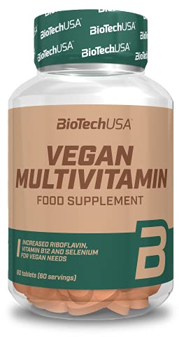 BioTechUSA Vegan Multivitamin tablets | 12 Vitamine & 10 Mineralstoffe | Vegane Formel | Leicht zu schluckende Filmtabletten | Vitamin C, D, B12 & Selen | Glutenfrei | 60 Tabletten