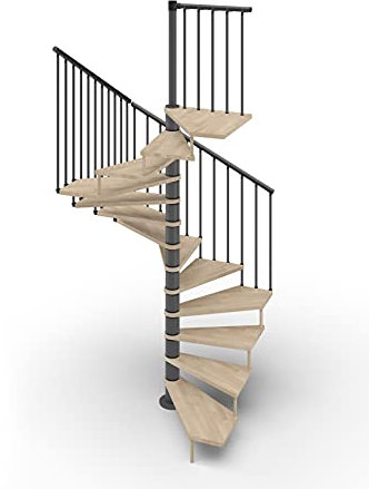 Scala a Chiocciola a Pianta Quadrata 105x105 cm. TEKLA 13 Gradini - Altezza tra i Piani 267-312 cm. (Naturale, ACCIAIO ANTRACITE)