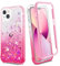 Ruky Case for iPhone 13 & iPhone 14, Full Body Glitter Liquid Case with Built-in Screen Protector Soft TPU Protective Girls Women Phone Case for iPhone 13 & iPhone 14 6.1”, Gradient Pink