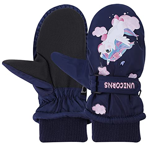 JNUYISW Kinder Skihandschuhe, wasserdichte Fäustlinge Warm Winterhandschuhe Outdoor Winddichte Sport Schnee Handschuhe für 2-10 Jahre Junge Mädchen Laufen Skifahren Snowboard, Einhorn