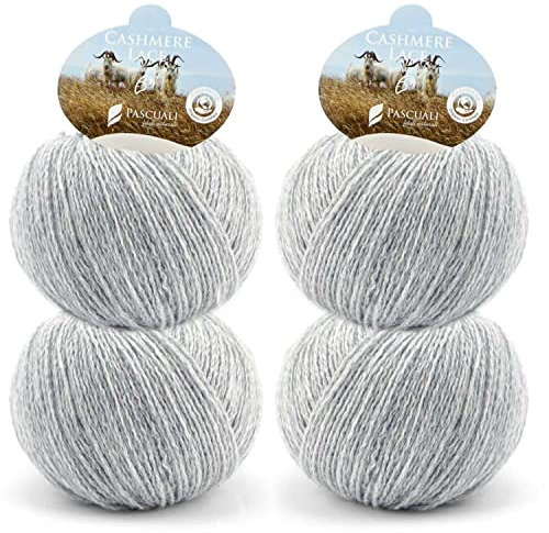 PASCUALI | Bio Cashmere Lace. Strickwolle aus 100% Kaschmirwolle Wolle zum Stricken und Häkeln, SET: 4 Knäuel - 100g - Farbe: Feder 06