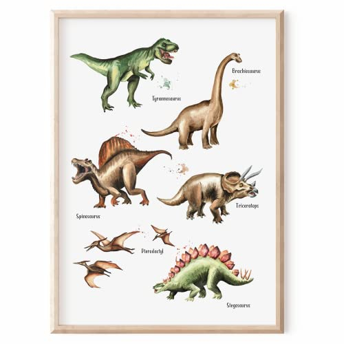 MeinBaby123® Dino Poster Kinderzimmer | Dinosaurier Poster DIN A2 | Bilder Kinderzimmer Jungen | Dino Deko Bilder Kinderzimmer | Babyzimmer Deko | Wandposter Premium (Dino Poster - 2)