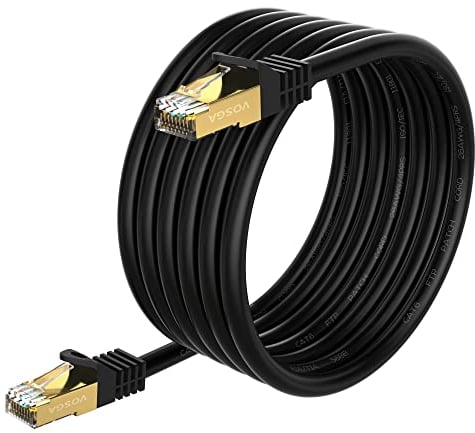 VOSGA Outdoor Cat 6 Ethernet Cable 50M/150 ft,FTP-550MHZ-Shielded CAT6 RJ45 Network LAN Waterproof Direct Burial Internet Cord 50M Round Black