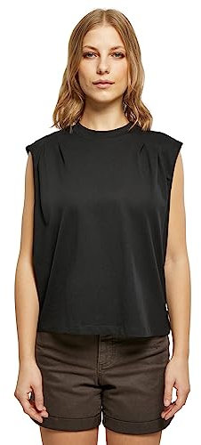 Urban Classics Ladies Organic Heavy Pleated Shoulder Top, Organic Cotton Top for Women in Loose Fit, Sizes XS - 5XL, Black, XXL