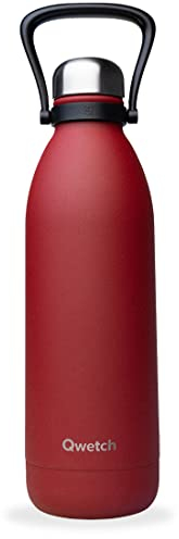 Qwetch - Grande Bouteille Isotherme - Rouge Piment 1,5L - 48h Froid et 16h Chaud - Etanche & Sans BPA - Gourde Inox avec Poignée de Portage - Thermos isotherme pour Pique-nique, Camping, Famille