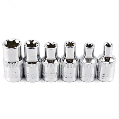 Lot de 6 douilles à cliquet 6,35 mm - Clé dynamométrique Torx étoile femelle E - Coffret de douilles E4 E5 E6 E7 E8 E10