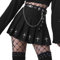 Damen Faltenrock mit Kreuzdruck, Gothic, Punk, Röcke mit Gürtel und Kette, A-Linie, Minirock, 1 Schwarz, Mittel