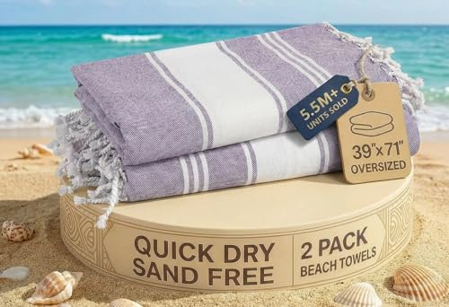LANE LINEN Beach Towel 2 Pack - Cotton Rich Pool Towels Oversized, Pre-Washed Extra Large Beach Towels, Sand Free, Quick Dry travel towel, Large Pool Towel, 39x71 - Day Break