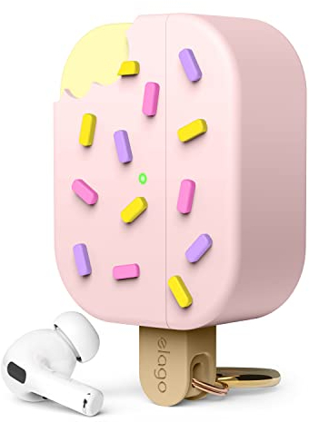 elago Helado Funda Compatible con Apple AirPods Pro 2 - Compatible con AirPods Pro 2ª Generación Funda, Mosquetón Incluido, Soporta Carga Inalámbrica, Protección Total (Fresa)
