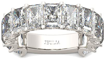 Jeulia Sterling Silber Ring Band: Baguette Cut Zirkonia Verlobungsring mit Weiße Diamant Damen Stein Schmuck für Frauen (54(17.3), Silber)