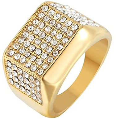 Aotiwe Ring Herren, Ringe Herren Hochzeit Gold Iced Out Ring mit Zirkonia Edelstahl Größe 60 (19.1)