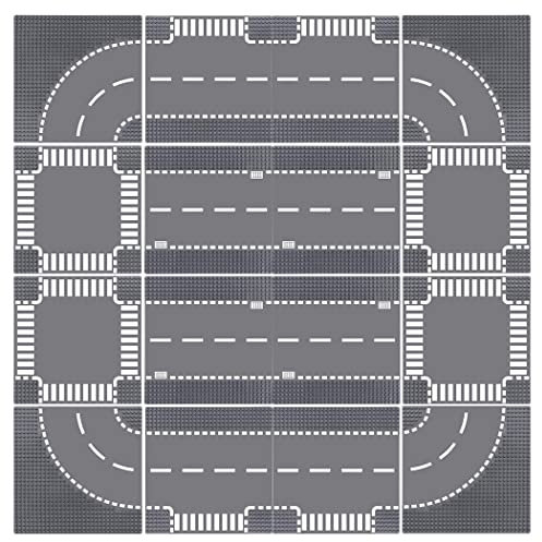 Lekebaby 16 Panels Set City Base Plate, Road Plates, 100% Compatible with Most Brands, 4 Curve / 4 T-Junction / 4 Straight / 4 Junction