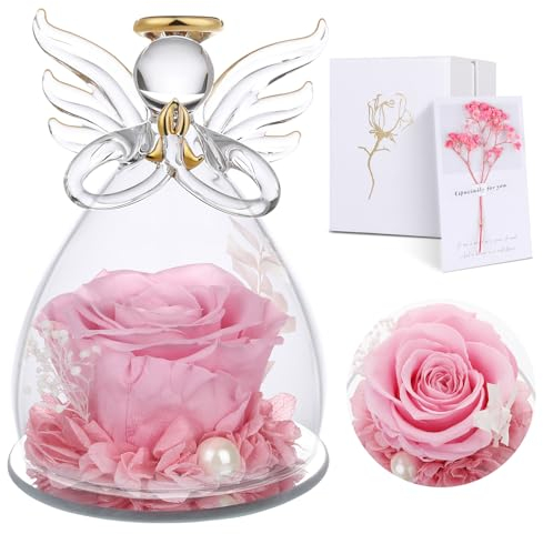 Geschenke für Mama, Geschenk zum Muttertag für Sie, Ewige Rose in Engel Glaskuppel, Infinity Rosen Konservierte Blumen Handgemachte, Engelsfigur aus Glas, Geschenk für Frauen Mutter Oma Großmutter
