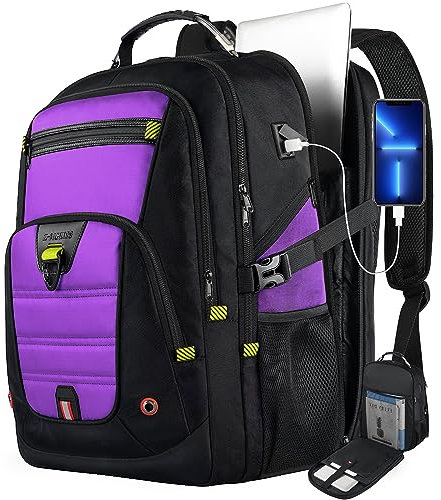 Z-MGKISS Travel Backpack for Women, Extra Large Laptop Backpack, Waterproof Anti Theft Backpack 17.3 Inch with USB Port, TSA Approved Daypack, 50L Big Backpack, Women Teacher Business College, Purple