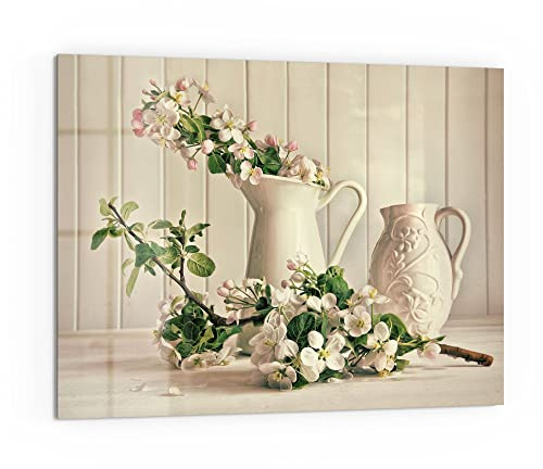 DEQORI Küchenrückwand Glas | Motiv Apfelblüten im Krug | 80x60 cm | Bad- oder Herd-Rückwand | Herdblende Spritzschutz für Küche & Badezimmer | moderne Deko für Fliesenspiegel