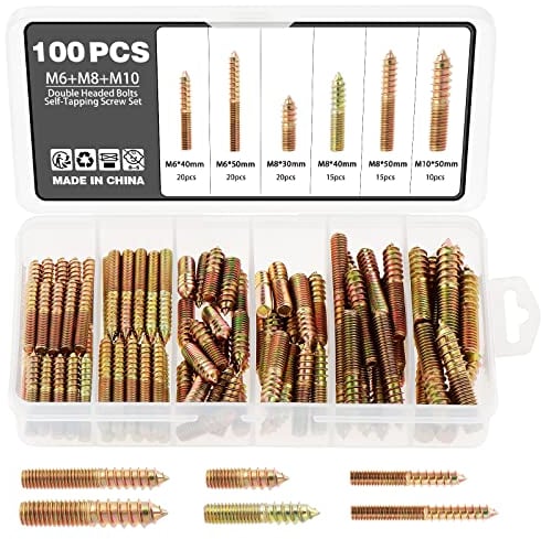 Knpwer 100 Pcs Vis Double Filetage Boulon Longueur M6 M8 M10,Double Tête Autotaraudeuse,Boulon Fileté à Double Extrémité, À Double Extrémité Bois Pour Bois Meubles Fixation Cheville