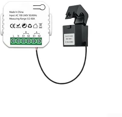 Monitor de energía para el hogar inteligente WiFi, pinza amperimétrica de riel DIN de 35 mm con sensores de nivel de circuito de 80 A, potencia, voltaje en tiempo real, funciona con Tuya/Smart Life