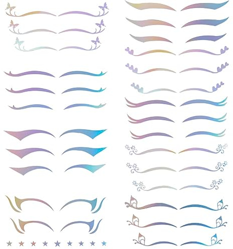 GORGECRAFT 9 Stil Lidschatten-Aufkleber Laser-Augen-Tattoo-Aufkleber Temporäre Kristall-Gesichts-Tattoo-Aufkleber Holografische Aufkleber Für Augen-Make-Up Halloween Karneval Party Cosplay Dekoration