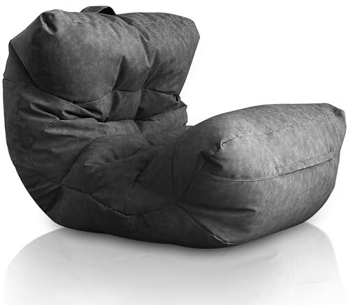Aiire Relaxo Sitzsack XXL für Kuschelecke - Bean Bag Design aus Kunstleder mit Füllung - Riesen Sitzsäcke Erwachsene, Sitz Sack Flauschig - Bodenkissen Grob, Bodenstuhl, Bodensessel Grau