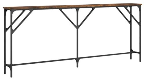 vidaXL Konsolentisch, Beistelltisch mit Metallrahmen, Wohnzimmertisch Tisch mit verstellbaren Beinen, Ablagetisch Flurtisch, Räuchereiche Holzwerkstoff