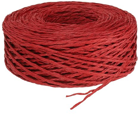 PATIKIL 328 Feet Raffia Ribbon, Raffia Yarn Paper Rope Twine String for Crochet Bags Craft Festival Gifts Bouquets Wrapping, Red