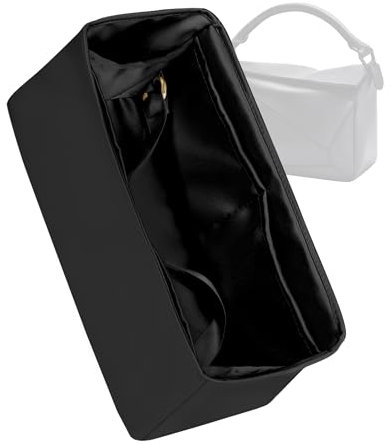 ZYZii Handtaschen Organizer, Premium Seide Taschenorganizer Perfekte Passform Loewe Puzzle Mini/S/M/L Tasche, Luxuriöser Tasche in Tasche Organizer (Noir, Puzzle Medium)