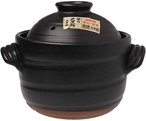 CUNTO Reistopf, japanischer Reiskocher mit Doppeldeckel, runder Keramiktopf, hitzebeständiger glasierter Steinguttopf (2,3 l)