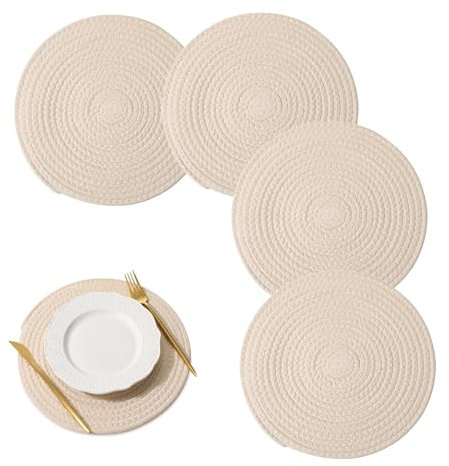 4 manteles individuales redondos trenzados para platos calientes y bebidas, manteles individuales tejidos de 7 pulgadas resistentes al calor, juego de manteles individuales trenzados hechos a mano,