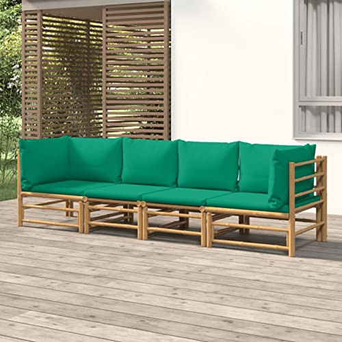 Rantry 4-TLG. Gartenlounge Set Sitzgruppe Sitzgarnitur Gartenmöbel Set Gartensofa Gartengarnitur Möbel Gartenlounge Terassenmöbel Set mit Kissen Grünen Bambus