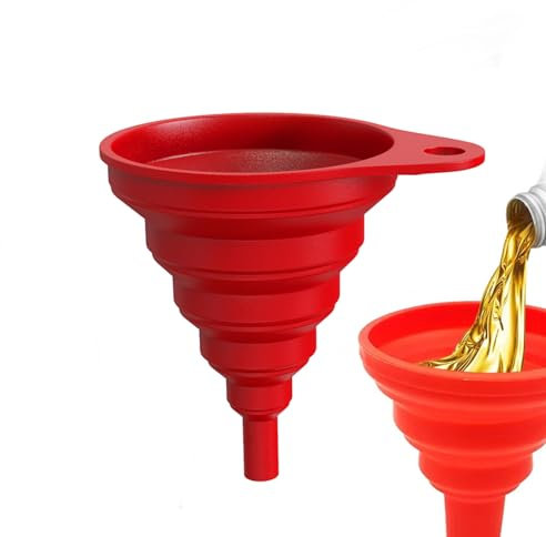 Trichter Motor für Auto Flüssigkeitstrichter aus Silikon Universal Wechsel Flüssigkeit Fensterreiniger Lmbute für Getriebe Benzin Öl Automatisches Motoröl Tragbar Faltbar (Rot)