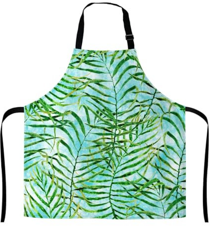 Unisex-Küchenschürze, 73,7 x 68,6 cm, Giraffen-Dschungel, verstellbare Kochschürze mit 2 Taschen, für Küche, Kochen, Backen, Grillen, Gartenarbeit, Grüner Farn, botanisches Aquarell, 29x27inch