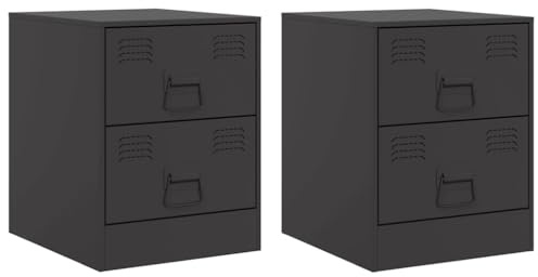 vidaXL Nachttische 2 STK. Schwarz 34,5x39x44 cm Stahl