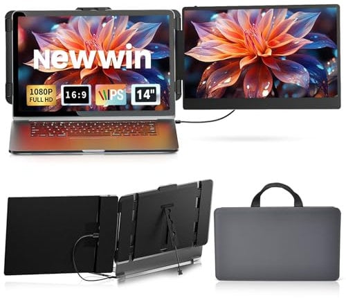 Newwin Moniteur Portable pour Ordinateur Extension - 14 FHD 1080P IPS Double Écran pc Portable pour Ordinateur Portable 13-17 Windows, Mac, Chrome, Switch Aucun Pilote Requi